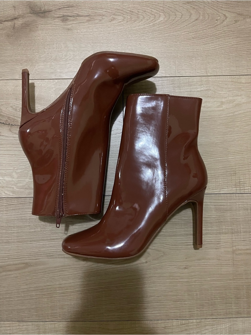Anne Michelle Glossy Chestnut Patent Ankle Boots